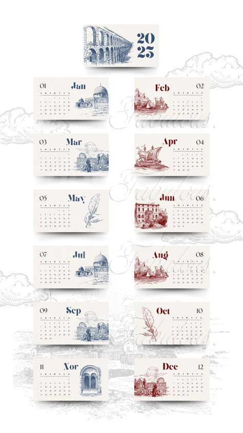 Organize your year in style with this white and blue vintage line art calendar design. Featuring intricate line details and a classic aesthetic, this calendar is perfect for adding sophistication and functionality to your home or office.  #vintagecalendar #lineartdesign #whiteandblue #monthlyplanner #calendar2024 #timelessdesign #organizationaltools #classicstyle #plannerlove #functionalart Art Deco Calendar, Vintage Calendar Design, Vintage Calendar Aesthetic, Art Calendar Design, 2025 Calendar Aesthetic, Calender 2024 Designs, Graphic Design Calendar, Calendar Design Inspiration, Vintage Line Art