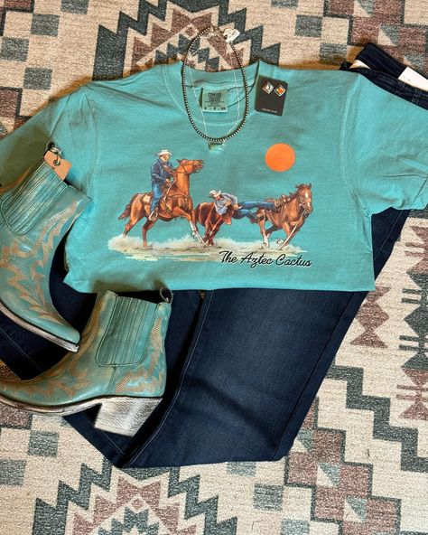 We are loving these new exclusive graphics - - - #westernfashion #rodeofashion #westernboutique #azteccactus #shopazteccactus Casual Western Outfits, Western Shirts For Women, Cowgirl Pictures, Classy Cowgirl, Western Clothes, Cactus Shirt, Western Boutique, Cute Country Outfits, Western Graphic Tees