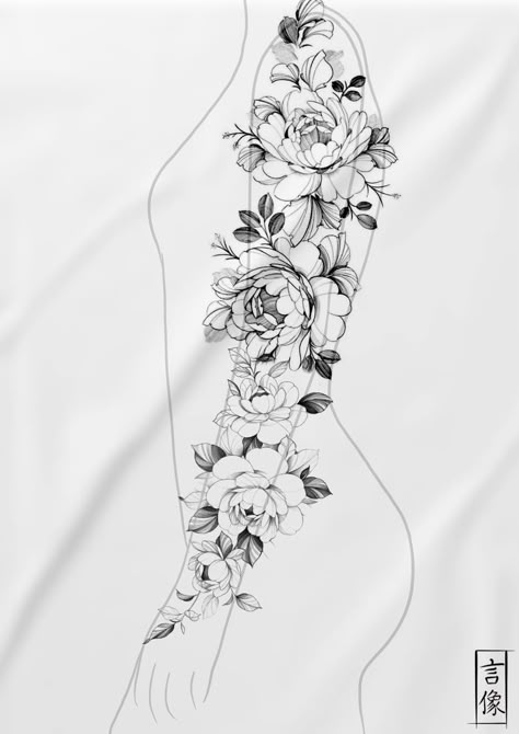 Flowers Sleeve Tattoo Design, Tattoo Botanica, Graphic Tattoo Design, Arm Sleeve Tattoos For Women, Graphic Tattoo, Floral Thigh Tattoos, Western Tattoos, Full Arm Tattoos, Flower Tattoo Arm