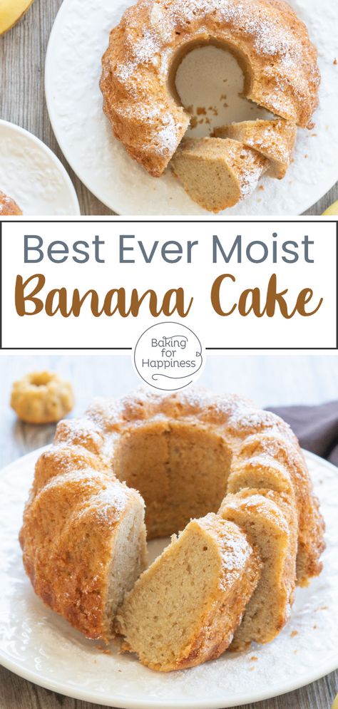 This easy and moist banana cake is absolutely classic and changeable - from a cake with chocolate to a special banana cherry cake. Banana Cake With Cake Flour, Cake Recipes With Bananas, Easy Banana Bundt Cake, Light Banana Cake, Banana Cake With Yogurt, Banana Walnut Recipes, Banana Cake Bundt, Old Fashion Banana Cake, Super Moist Banana Cake