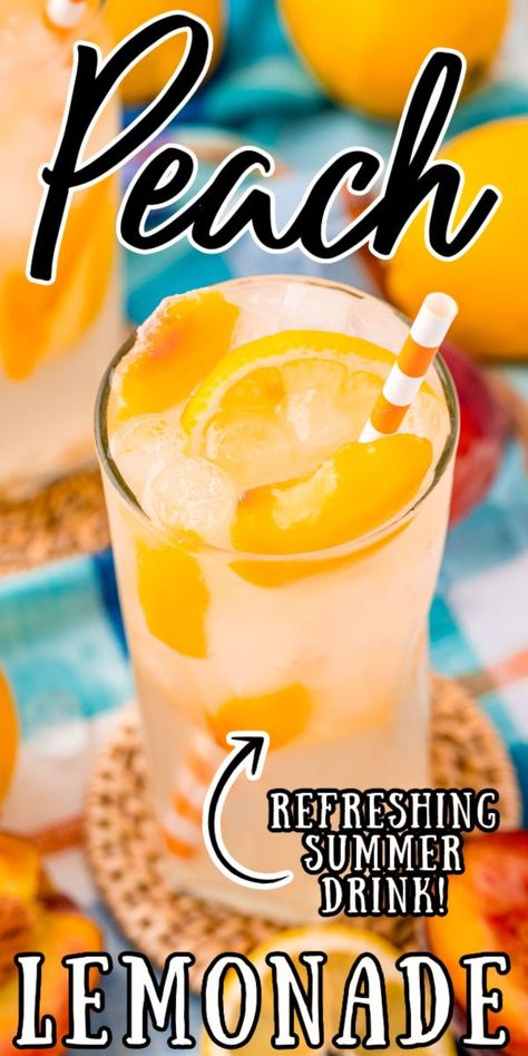 Peach Lemonade combines homemade peach simple syrup with water and lemon juice to make the best refreshing summertime drink! Peach Simple Syrup, Simple Syrup Drinks, Peach Syrup, Peach Lemonade, Summertime Drinks, Lemonade Drinks, Refreshing Summer Drinks, Fruity Drinks, Homemade Lemonade