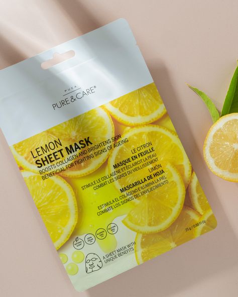 Lemon sheet mask Lemon Skincare, Vitamin C Mask, Fragrance Photography, Glowy Skin, Glowing Complexion, Sheet Mask, Dark Spots, Skin Tone, Vitamin C