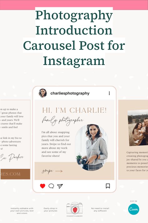 Photography Introduction Carousel Post for Instagram Instagram Introduction Post Ideas, Introduction Post Instagram, Instagram Introduction Post, Photography Introduction, Carousel Post Template, Introduction Post, Post For Instagram, Photography Marketing Templates, Carousel Post