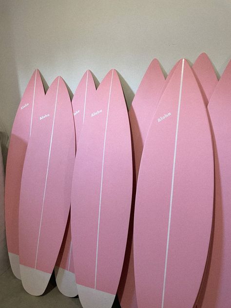 Hot pink surfboard decor for beachy room. Surfer girl aesthetic