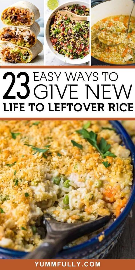 Revitalize leftover rice with creativity! These simple and inventive recipes turn yesterday’s side dish into today’s flavorful main attraction. From vibrant fried rice to comforting rice pudding, these ideas ensure that every grain of leftover rice becomes a delicious opportunity for a quick and satisfying meal. Leftover Rice Porridge, Leftover Rice Fried Rice, Leftover Rice Side Dish Recipes, Ways To Use Leftover Rice, Leftover Wild Rice Recipes, Uses For Leftover Rice, What To Do With Leftover Rice Recipes, Leftover Rice Dishes, Rice Meal Recipes