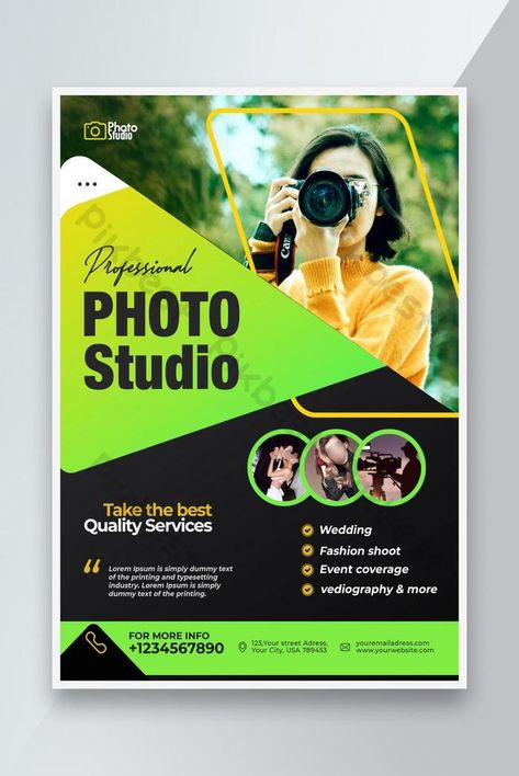 Photo Studio Poster Design, Flayer Designe Ideas, Graphic Design Background Templates Layout, Photo Studio Banner Design, Photography Banner Design, Flayer Designs Ideas, Flayer Designs, Studio Poster Design, Photo Studio Design Backgrounds