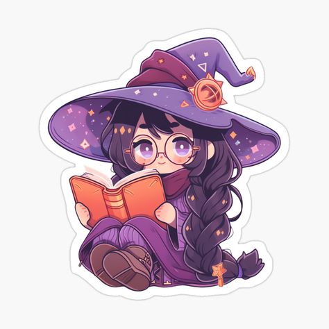 Laptops Aesthetic Wallpaper, Witch Drawing Cute, Witch Book Aesthetic, Cute Witch Drawing, Cute Anime Witch, Cute Witch Art, Book Aesthetic Sticker, Chibi Witch, Witch Cartoon