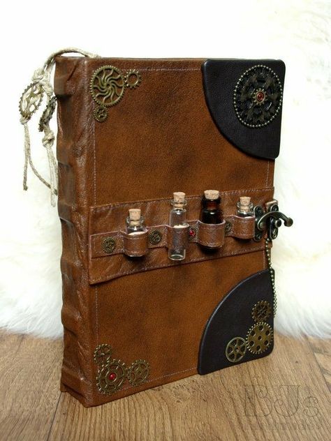 Alchemist Clothes, Leather Journal Ideas, Fantasy Alchemist, Victorian Notebook, Alchemist Witch, Steampunk Notebook, Steampunk Alchemist, Alchemist Design, Steampunk Books