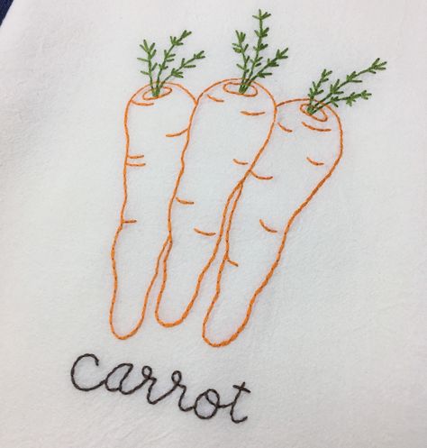 Carrot Embroidery, Tea Towel Embroidery, Embroidery Trends, Embroidery Kitchen Towels, Kitchen Embroidery, Tea Towels Embroidery, Embroidery Kitchen, Rockford Illinois, Hand Embroidery Patterns Free