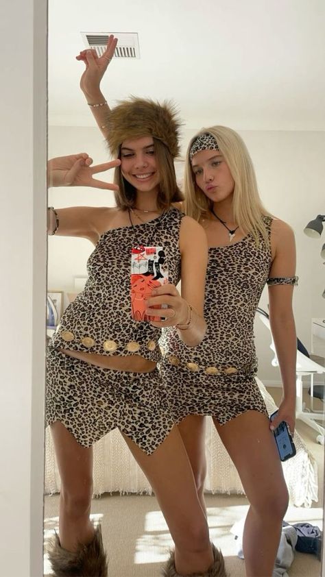 Cave Costume Woman, Hoco After Party Costumes, Cavewoman Costume College, Cave Women Costumes, Caveman Couple Costume, 2024 Halloween Costumes College, Duo Halloween Costumes Hot Bff, Post Grad Halloween Costumes, Cave Woman Outfit