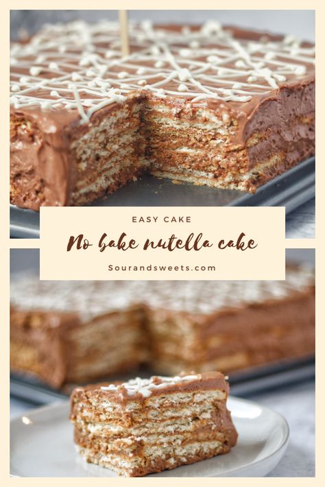 Nutella No Bake Recipes, No Bake Traybake Recipes, Nutella Cake Recipes, No Bake Biscuit Cake, No Bake Slices, Fridge Cake, Boxed Cake Mixes Recipes, Nutella Cake, Tray Bake Recipes