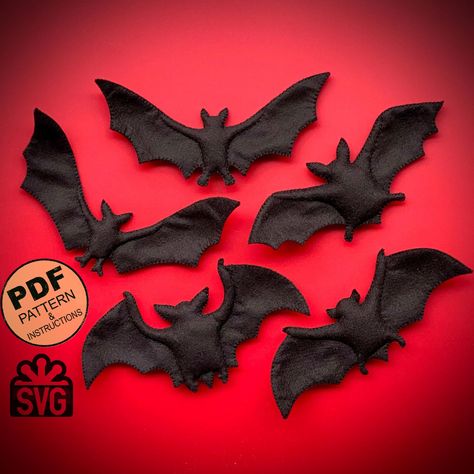 PDF pattern for Felt Bats. This PDF hand sewing pattern will give you a pattern and step by step instruction to make a Felt Halloween Bats. All instructions are written in English. Also, in the PDF file you will find links to videos (YouTube), in which all the stitches we use are filmed in detail. - This listing is for an instant-download (PDF PATTERN) - This is not a finished toy. Our store sells exclusively patterns and instructions for hand-sewing toys. Any materials and tools are also not in Sewing Felt Projects For Beginners, Felt Ornaments Halloween, Sewing Pattern Accessories, Felt Bats Diy, Felt Sheet Crafts Ideas, Felt Patterns Free Printables, Felt Crafts To Sell, Diy Felt Toys, Felt Bats