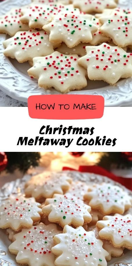 Festive Christmas Meltaway Cookies Recipe | Holiday Treats Indulge in the joy of the holiday season with our Christmas Meltaway Cookies! Light, buttery, and topped with sweet icing, these cookies will melt in your mouth and spread festive cheer with every bite. Perfect for your holiday cookie tray and easy to make – a seasonal favorite that's spectacularly delicious! Christmas Cookies Recipes Holiday Xmas, Shortbread Cookie Recipe Christmas, Meltaway Cookies Recipe, Cookie Exchange Recipes Easy, Easy Festive Desserts, Christmas Desert Recipes, Christmas Dessert Tray, Christmas Cookie Icing, Easy Shortbread Cookie Recipe