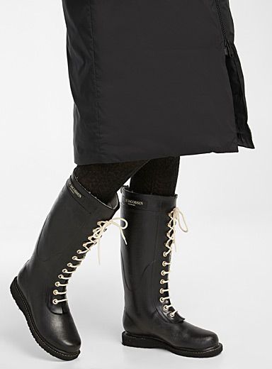 Long lace-up rain boots | Ilse Jacobsen | Shop Women's Winter Boots online | Simons High Rain Boots, Boots 2023, Women's Winter Boots, Handcrafted Boots, Ilse Jacobsen, 2023 Trends, Winter Boots Women, Fall Looks, Winter Boots