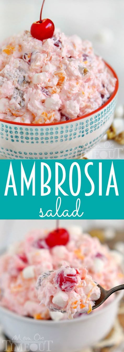 One of my favorite desserts of all time - Ambrosia Salad! So easy to make and always a big hit with kids and adults alike, make sure to put this salad recipe on the menu for your next party! Ambrosia Salad, Oreo Dessert, Fruit Dishes, Fruit Salad Recipes, Dessert Salads, Monkey Bread, Köstliche Desserts, Classic Desserts, Fruit Desserts