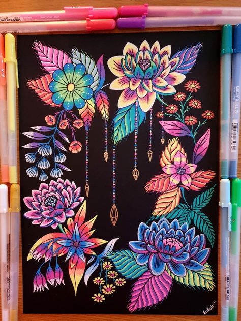 #gellyrollpens #blackpaper #art #sakura #doodle #flowers #zentangle Sakura Gelly Roll Pens Art, Black Paper Doodling, Gelly Roll Pens Ideas, Gelly Roll Pens Art, Gelly Roll Pens Art Doodles, Gelly Roll Art, Gel Pen Doodles, Basic Mandala, Gelly Roll Pens