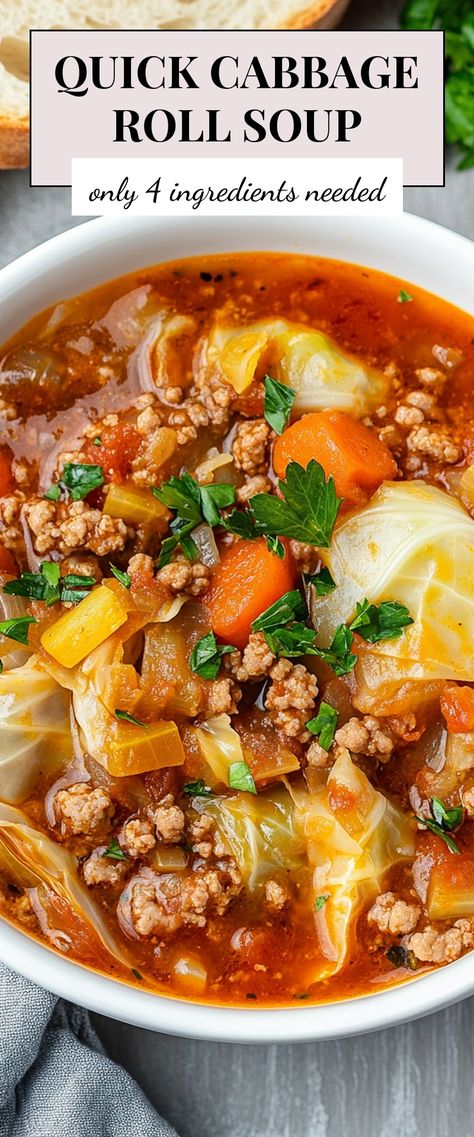 Image for Quick Cabbage Roll Soup Cabbage Roll Soup Easy, Hearty Cabbage Roll Soup, Quick Easy Soups For Dinner, Soups To Heal Your Gut, Healthy Cabbage Soup Crockpot, Cabbage Soup With Sausage Recipe, Dinner With Cabbage Meals, Best Ever Cabbage Soup, Heart Healthy Cabbage Soup