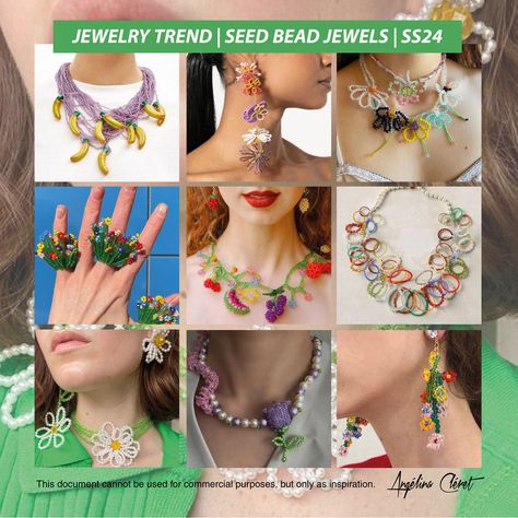 JEWELRY TREND| SEED BEAD JEWELS | SPRING SUMMER 2024 - Fashion & Trend Colors by Angélina Cléret. This document cannot be used for commercial purposes, but only as inspiration. #trendforecating #angelinacleret #jewelrytrend #beadstrend #fashionjewelry #jewellerytrend #SS24 #summer2024 #cultgaia #susanaalexandra #rubann 2024 Jewelry Trends Forecast, Spring Summer 2024 Jewelry Trends, Accessory Trends 2024, Spring Accessories 2024, Trend Jewelry 2024, Summer 2024 Jewelry Trends, Trend Summer 2024 Outfit, Accessories Trend 2024, Trend Accessories 2024