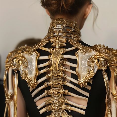 Archaic Aesthetic, Surrealism Outfit, Immortal Aesthetic, Gold Goth, Skeleton Fashion, Rococo Fashion, Art Costume, Gold Aesthetic, Fashion Victim