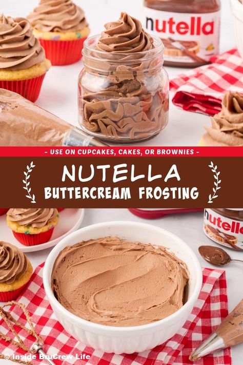 Nutella Frosting Recipe, Easy Frosting Recipe, Basic Buttercream Recipe, Nutella Buttercream Frosting, Nutella Frosting, Nutella Buttercream, Nutella Cupcakes, Chocolate Banana Cake, Easy Frosting