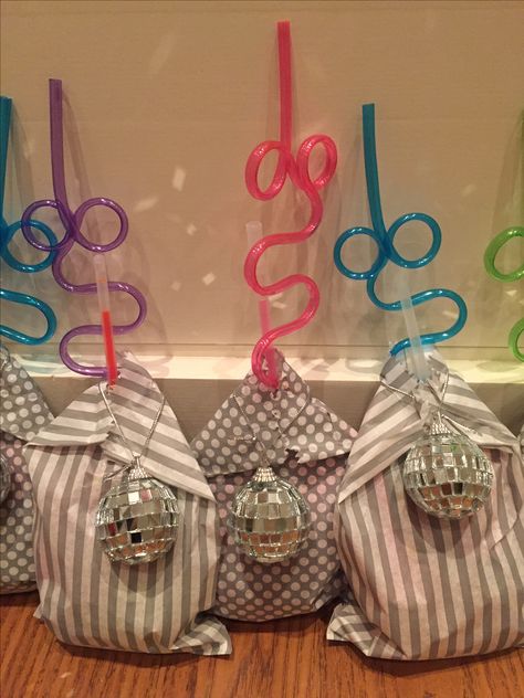 Disco party bags Dance Party Goodie Bag Ideas, Disco Gift Bags, Disco Party Bag Ideas, Disco Party Bags, Kids Disco Party, Party Bag Ideas, Disco Theme Party, Childrens Party Bags, Disco Birthday