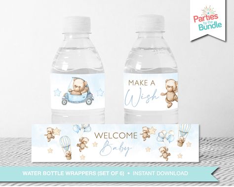 Storybook Invitation, Bear Water Bottle, Bear Baby Shower Theme, Bottle Labels Printable, Boy Baby Shower Ideas, Teddy Bear Birthday, We Can Bearly Wait, Bottle Wrappers, Bearly Wait