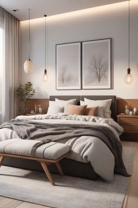 Discover how to enhance your bedroom decor with elegant pieces for a stylish upgrade.#ElegantDecor #BedroomStyle #HomeMakeover #InteriorInspiration Modern Spare Bedroom Ideas, Bedroom White Walls Ideas, Modern Contemporary Bedroom Design Ideas, Interior Design Bedroom Cozy, Modern Neutral Bedroom, Bedroom Color Schemes Grey, Guest Bedroom Ideas Cozy Modern, Cozy Bedroom For Couples, Contemporary Guest Bedroom