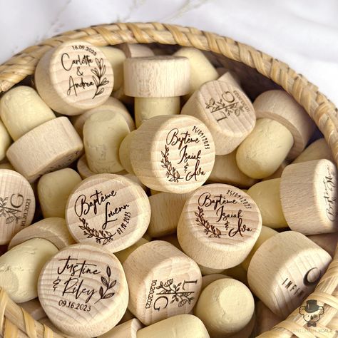 "Choose this beautiful wine bottle stopper for adult Baptism favors and personalized gift to your family and friends. This Wine Cork Party favors will be a unique present for Wine Lovers. 😊 This custom wine cork favors is also perfect for: -Wedding favors -Bridal shower favors or Bachelorette favors -Birthday party gift -Also perfect for baby shower, Bar & Bat Mitzvah, Graduation or any occasion -You can also buy it as a promotional item - we can provide discounts for bulk orders. Moreover, you Wine Cork Wedding Favors, Unique Wedding Favors For Guests, Wine Stopper Favors, Wine Stopper Wedding Favors, Adult Baptism Gifts, Adult Baptism, Cork Wedding, Bachelorette Planning, Shower Bar