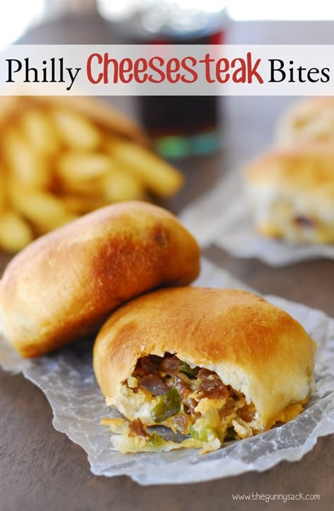 Cheesesteak Bites, Pillsbury Biscuit Recipes, Biscuit Recipes Dinner, Pizza Roll Recipe, Pillsbury Biscuits, Pillsbury Recipes, Canned Biscuits, Philly Cheesesteak, 300 Calories