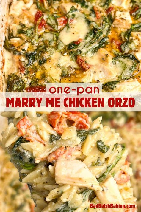 One-Pan Marry Me Chicken Orzo Marry Me Chicken And Orzo, One Pan Marry Me Chicken Orzo, Marry Me Chicken Oven, Orzo Chicken Bake, Marry Me Chicken Orzo, Chicken Orzo Bake, Marry Me Chicken Pasta, Dump And Bake, Batch Baking