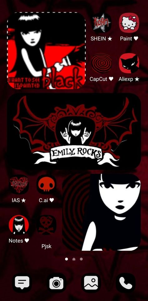 Iphone Ideas, Emily The Strange, Rawr Xd, Homescreen Iphone, Homescreen Layout, Art Inspo, Layout, Iphone, Quick Saves