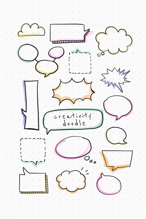 Speech bubble creativity doodle vector set | premium image by rawpixel.com / busbus Flowchart Ideas Creative, Creativity Doodle, Bubble Doodle, Doodle Banner, Bullet Journal Boxes, Bubble Drawing, خريطة ذهنية, Mind Map Design, Doodle Vector