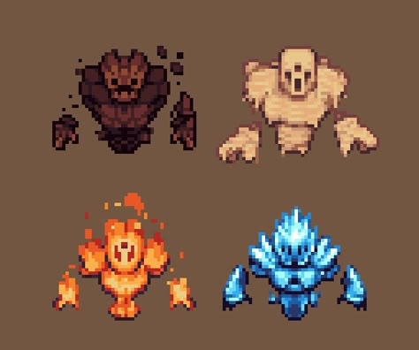 Asarge | Elemental Golems... 2d Rpg Character, Pixel Art Sprites Character Design, Pixel Art Creature, 32 Bit Pixel Art, Golem Art, Dragon Pixel Art, 2d Pixel Art, Elemental Art, Elements Art