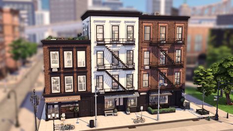 Brownstone Bloxburg, Sims 4 New York Apartment, Ts4 Townhouse, Sims 4 Nyc Apartment, Sims 4 Town Houses, Sims 4 Brownstone, Sims 4 New York, Bloxburg Townhouse, Townhouse Layout