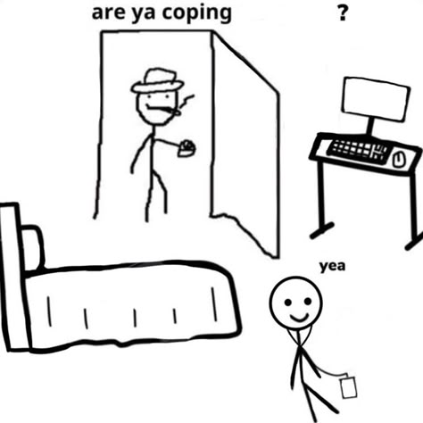 Are Ya Coping, Maladaptive Daydreaming, Funny Stickman, Ok Computer, Oc Challenge, Character Template, Music Drawings, Dark Art Illustrations, Art Template