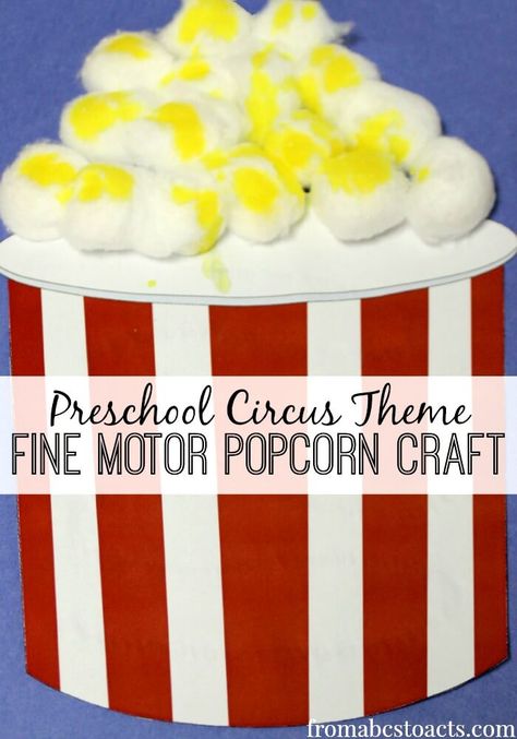 When you head to the circus, you've got to get yourself a bucket of popcorn! So it only makes sense that while enjoying a circus themed preschool unit, you make yourself one! Practice those fine motor skills while making this adorable popcorn craft at the same time! Preschool Circus Theme, Popcorn Craft, Fine Motor Preschool, Popcorn Crafts, Songs Preschool, Preschool Circus, Farm Songs, Kindergarten Thanksgiving, Circus Activities