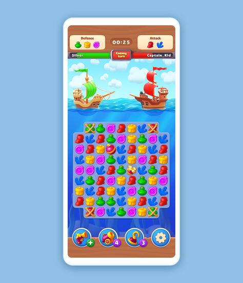 Pirate Match 3 Concept on Behance Match 3 Game Ui, Mobile Game Ui, Match Three, Pirate Games, Match 3 Games, Game Ui Design, Match 3, Casual Game, Pirate Theme