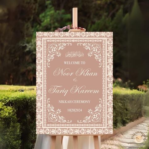 Welcome your guests with this beautiful and elegant Beige and Cream Nikkah Welcome Sign!! Nikkah Ceremony, Islamic Wedding, Flower Stand, Flower Stands, Printed Invitations, Wedding Sign, Print Store, Wedding Signs, Gift Registry