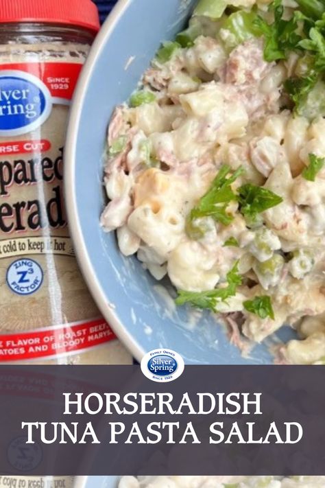 Fresh out the gate - this new Horseradish Tuna Pasta Salad recipe packs a punch! Using just 5 ingredients, horseradish adds a touch of heat to this classic pasta salad dish. And who doesn't love pasta salad?! #GiveItZing today! #PastaSalad #Tuna #Horseradish #EasyRecipes Tuna Pasta Salad Recipes, Spring Foods, Horseradish Recipes, Great Lunch Ideas, Shrimp Pasta Salad, Tuna Pasta Salad, Classic Pasta Salad, Tuna Salad Pasta, Tuna Pasta