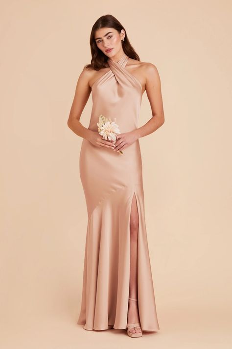 Stephanie Rose Gold Matte Satin Bridesmaid Dress | Birdy Grey Copper Bridesmaid Dresses, Taupe Bridesmaid, Rose Gold Bridesmaid Dress, White Dresses For Sale, Mauve Bridesmaid Dress, Taupe Bridesmaid Dresses, Rust Bridesmaid Dress, Charlotte York, Rose Bridesmaid Dresses