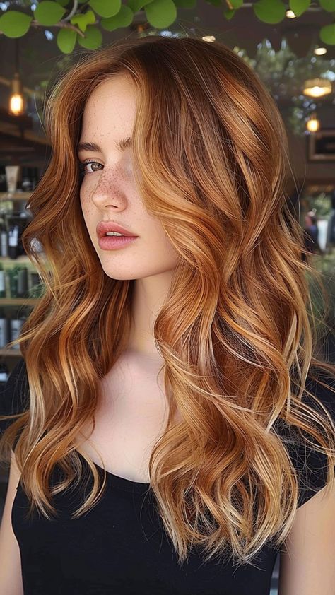 25 Strawberry Blonde Hair Ideas to Make You Shine in 2024 Celebs With Strawberry Blonde Hair, Hair Colors For Strawberry Blondes, Hair Inspiration Strawberry Blonde, Strawberry Blonde Hair For Cool Skin Tones, Long Red Hair With Highlights, Dark Brown Hair With Strawberry Blonde Balayage, What Color Hair For Brown Eyes, Fall Hair Colors Hazel Eyes, Ginger Red Highlights In Brown Hair