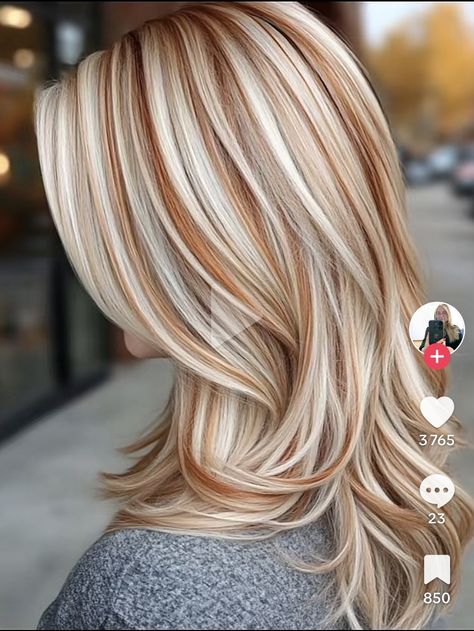 Copper Streaks In Blonde Hair, White Hair With Red Highlights, Autumn Hair Colors For Blondes, Winter Hair Color For Pale Skin, Blonde Ginger Balayage, Blonde With Copper Lowlights, Blonde With Copper Highlights, Ginger To Blonde, Blonde Hair With Copper Highlights