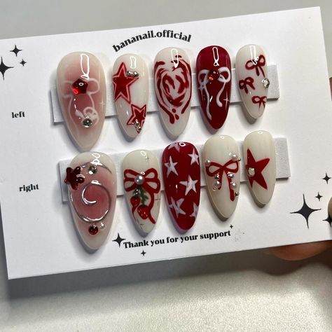 All posts • Instagram Red White Nails, White Nails Almond, Ribbon Nails, Red And White Nails, Kawaii Nail Art, Nails Cute, Blush Nails, Really Cute Nails, Pretty Gel Nails