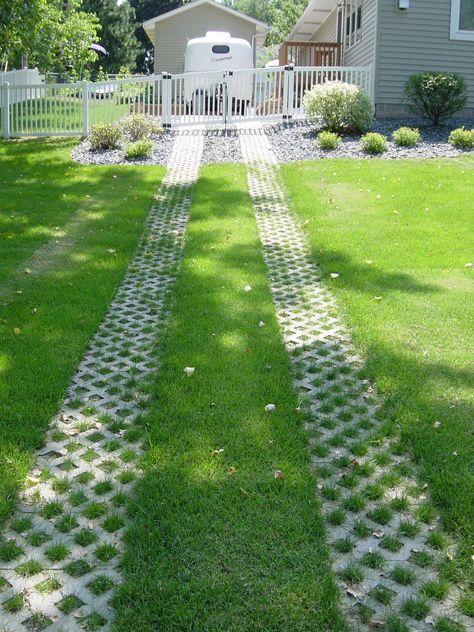 Turfstone Eco is Ideal for Erosion Control and Soil Stabilization. Grass Block Driveway, Grass Block Pavers, Ribbon Driveway, Green Driveway, Grass Block, Grass Driveway, Grass Pavers, Walkway Design, Outdoor Walkway