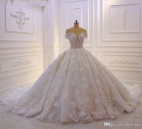 Discount 2020 Luxury Long Sleeves Ball Gown Wedding Dresses Beaded 3D Floral Appliqued Saudi Arabia Lace Bridal Gowns 2019 Plus Size Wedding Dress Designer Wedding Gown High Fashion Wedding Dresses From Holyok_33, $475.65| DHgate.Com Princess Ballgown, Fairy Wedding Dress, White Ball Gowns, Royal Wedding Dress, Ball Gowns Princess, Fairy Wedding, Princess Wedding Dress, Luxury Wedding Dress, A Wedding Dress