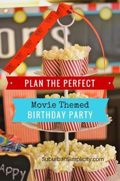 Plan the perfect kid Birthday party with these tips and tricks. Boys and girls love this fun and creative movie-themed birthday party idea.  Most of the decorations came from the dollar store! Quinceanera Desserts, Kids Movie Party, Movie Theatre Birthday Party, Movie Themed Birthday Party, Movie Theater Party, Movie Theme Birthday Party, Cinema Party, Movie Night For Kids, Movie Night Birthday Party