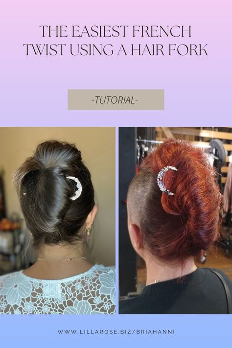 If you think you can't use a French pin, or hair fork, give this easy style a try! Video shows how to do a beautiful hairstyle in less than a minute. The French Twist can become part of your everyday hairstyle rotation, not just for special events! This style is elegant, classy, and simple, but can be made fun or edgy by leaving some hair out at the top. Hair Fork Hairstyles, French Pin, Easy French Twist, Quick Updos, Everyday Hairstyle, Hair Forks, Beautiful Hairstyle, Bun Updo, Easy Updos