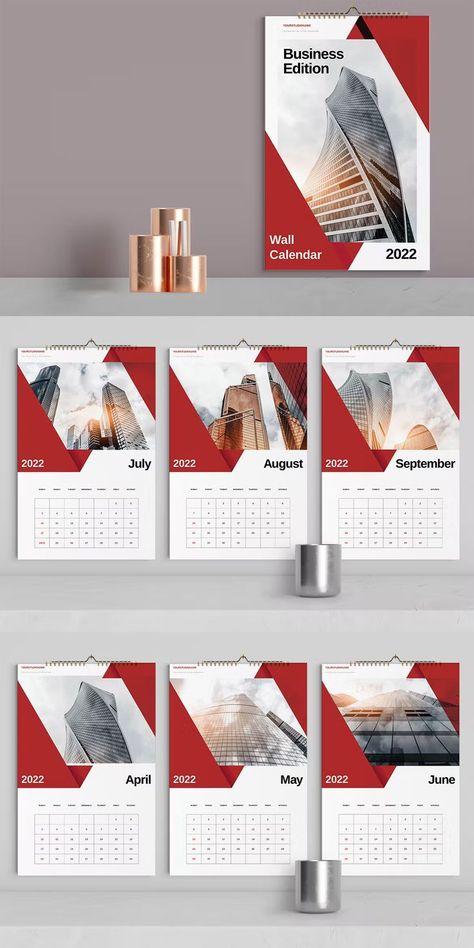 Red Business Wall Calendar Template InDesign Calendar Design Layout, Wall Calendar Design, Board Crafts, Calendar Design Template, 달력 디자인, Calendar 2022, Calendar Templates, Paper Board, Calendar Design