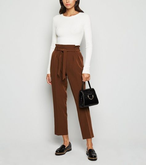 https://www.newlook.com/uk/womens/clothing/trousers/dark-brown-high-waist-paperbag-trousers/p/636276927?comp=Browse Dark Brown Trousers Outfit Women, Brown Trousers Outfit Casual, Dark Brown Trousers Outfit, Paperbag Trousers Outfit, Brown Trousers Outfit Women, Brown Trousers Outfit, Ankle Pants Outfit, Trousers Outfit Casual, Chocolate Pants