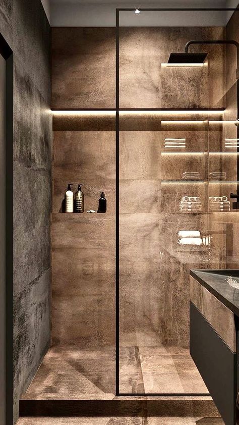 تصميم دورة مياه, Bilik Air, Bathroom Design Black, Modern Small Bathrooms, Desain Pantry, Bathroom Shower Design, Bathroom Decor Luxury, Brown Bathroom, Bathroom Design Inspiration